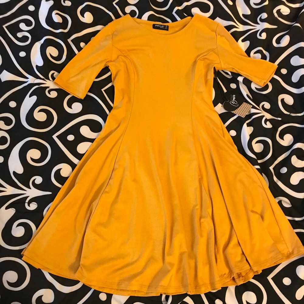 Mustard yellow skater dress
